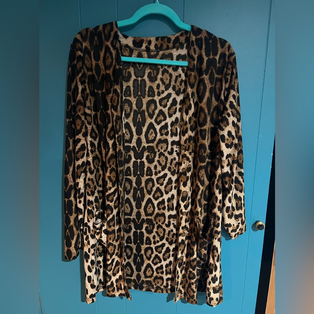 Leopard‎ print button up cardigan with pockets